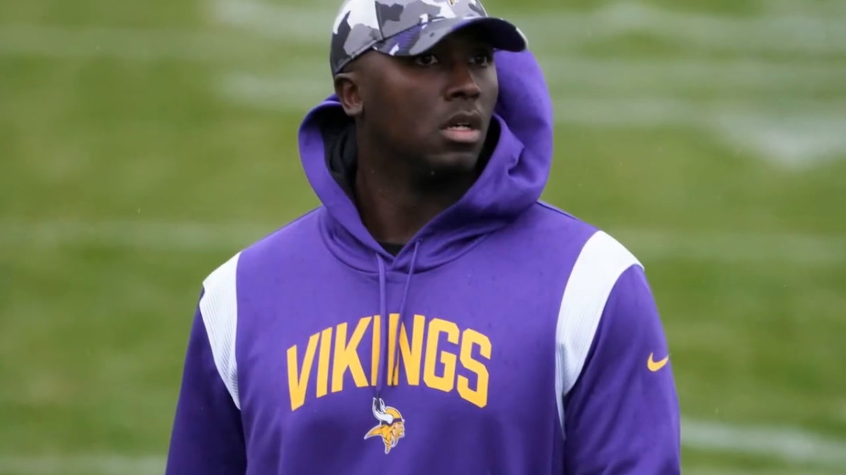 Minnesota Vikings assistant quarterbacks coach Jerrod Johnson during practice at Hanbury Manor.